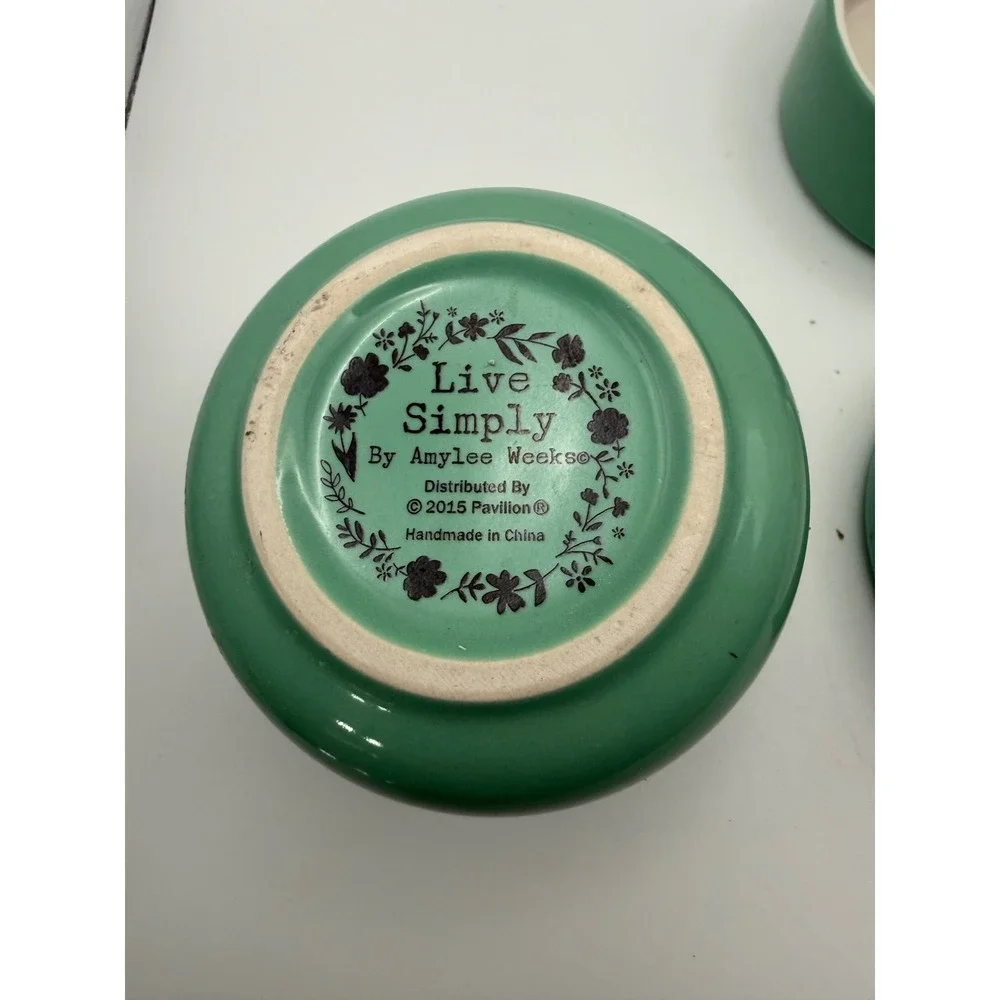 Live Simply Amylee Weeks Stackable Ceramic Measuring Cups Farmhouse Teal 4 Piece